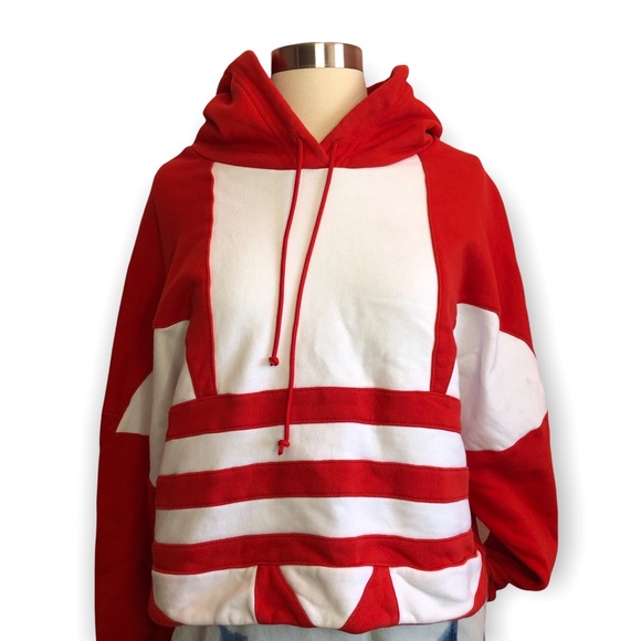 Adidas Sweatshirt Adidas Originals Cropped Large Trefoil Logo Hoodie- Small - Picture 1 of 8